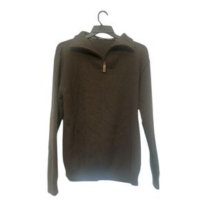 Batela Men’s Merino Wool Blend 1/4 Zip Pullover Sweater XL Brown Elbow Patches